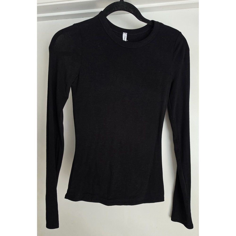 Hashtag Women's Long Sleeve Top Black Solid Crew Neck Size S Shirt Blouse NWT
